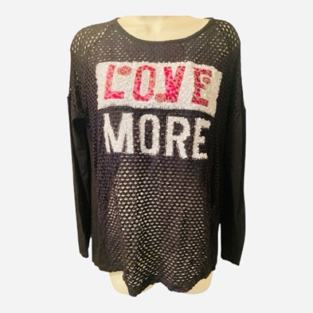 Tricotto Black Mesh Top with Red and White Sequin Design